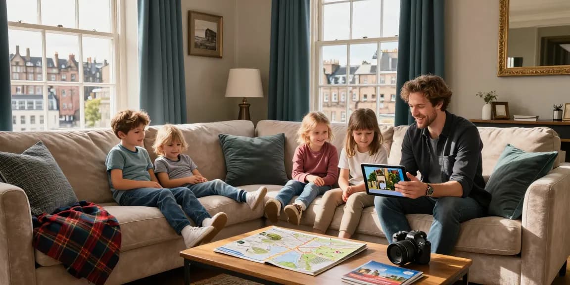 Managed Airbnb hosting Edinburgh, host showing guests local attractions in a stylish apartment.
