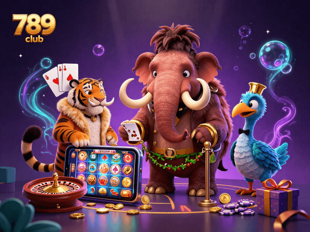 Engage with the vibrant casino scene at 789 club featuring a woolly mammoth bouncer and a saber-toothed tiger.