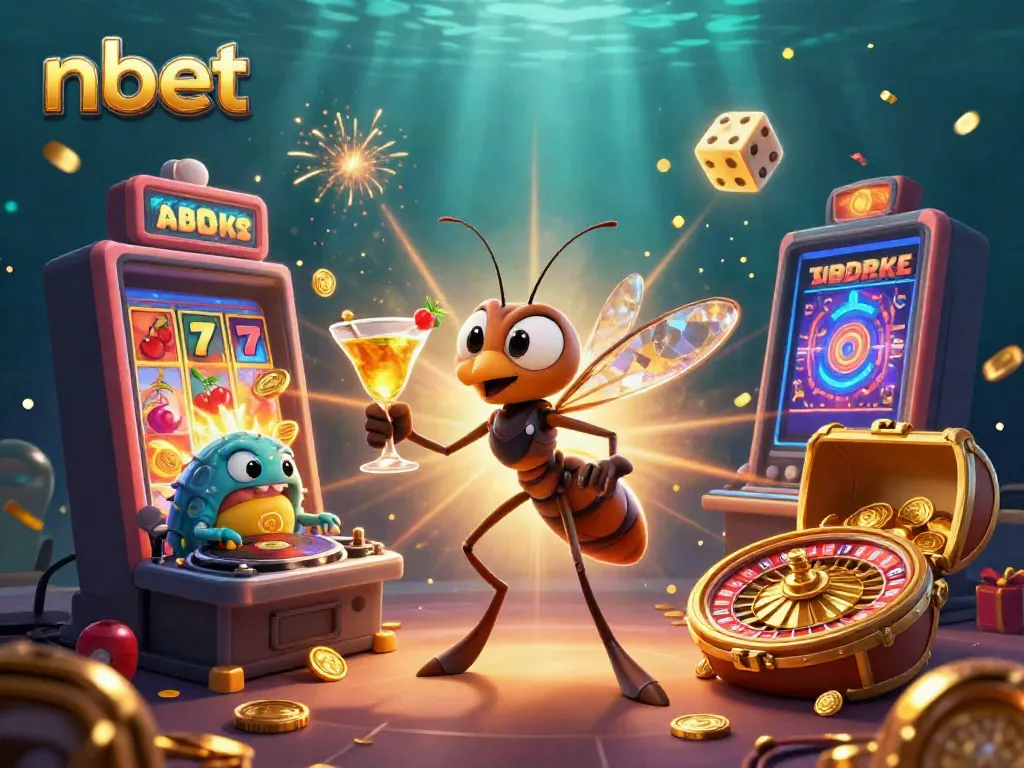 Experience the excitement of nbet with a vibrant casino-themed 3D illustration featuring a frozen amber mosquito mascot.