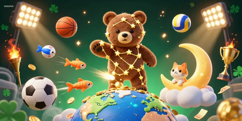 Engage with manclub's exciting casino-themed world, where golden stars scoop coins amidst dynamic sports elements.