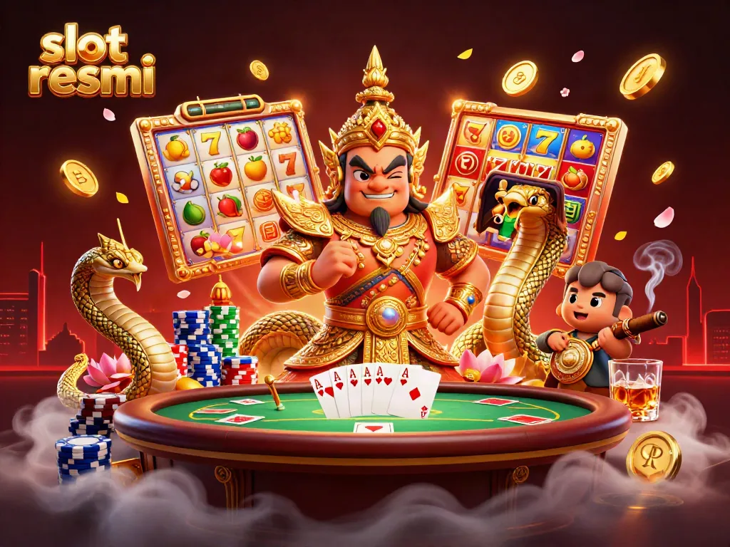Play slot resmi with vibrant slot reels and charming guardian characters illustrating a casino scene.