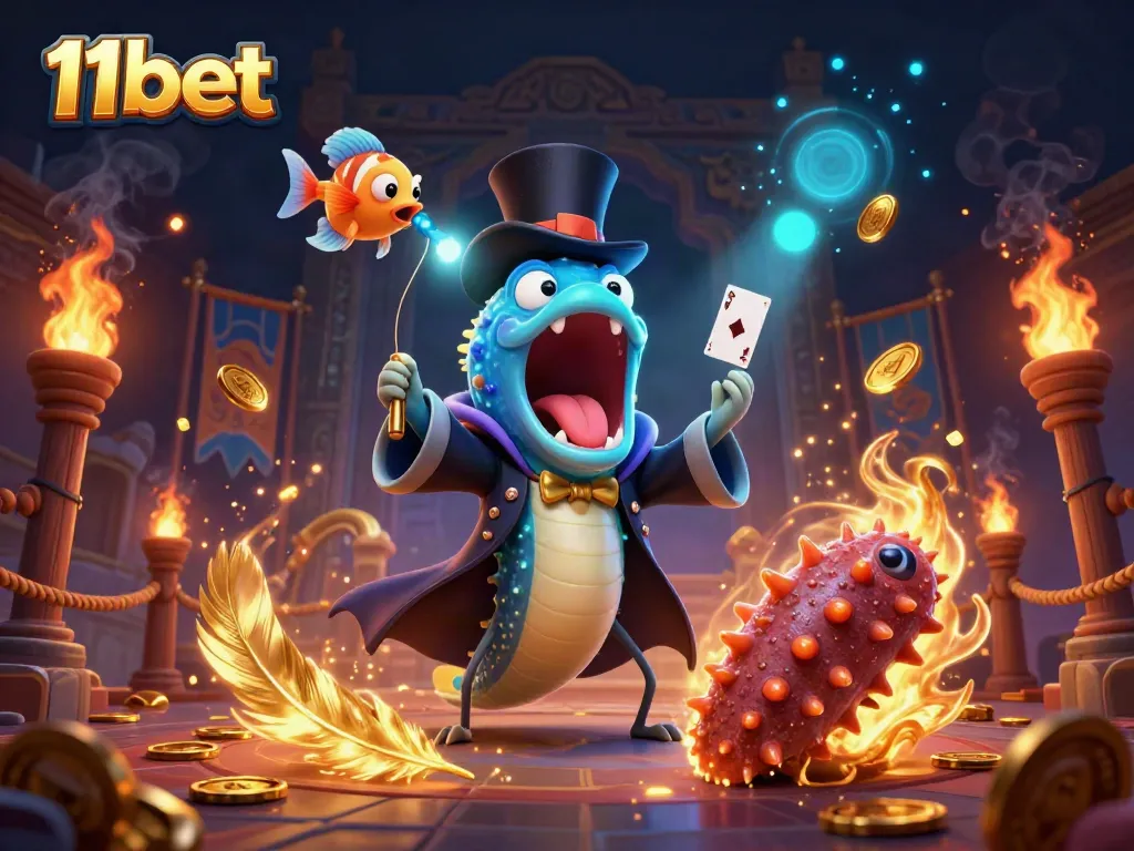 Experience 11bet's exciting magic act with vibrant characters and immersive casino elements.