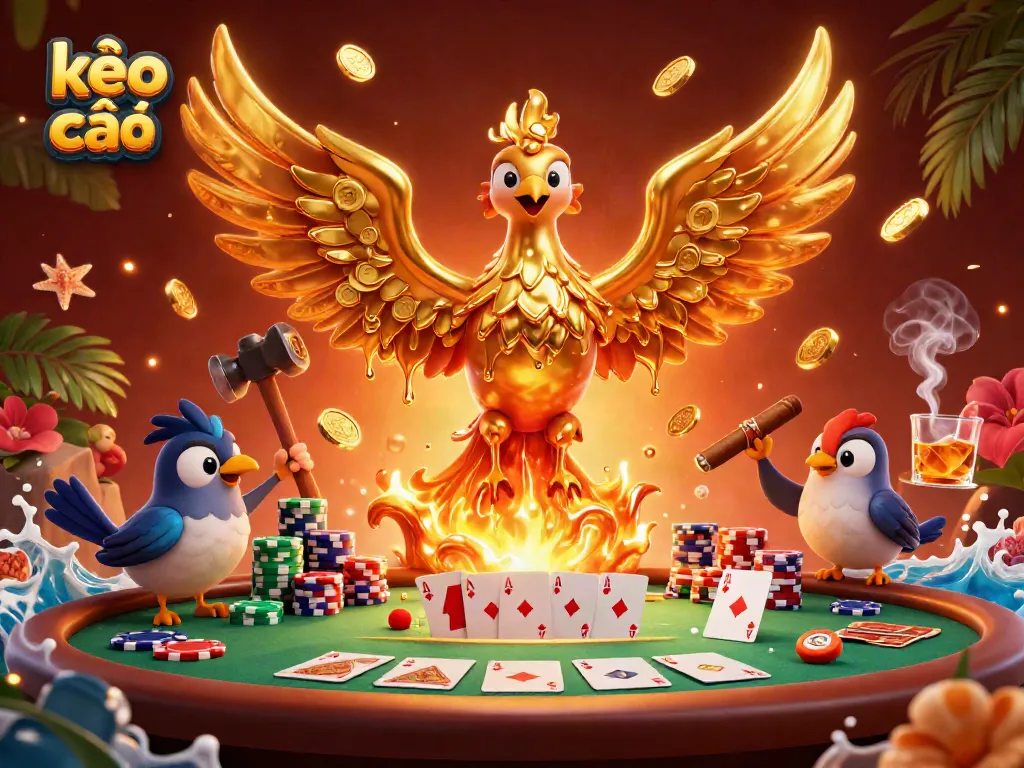 Experience winning strategies with kèo nhà cái as molten gold phoenix rises among poker elements.