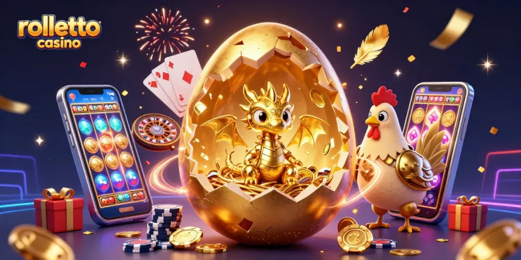 Experience the excitement of rolletto casino with a golden dragon and dynamic gaming elements!