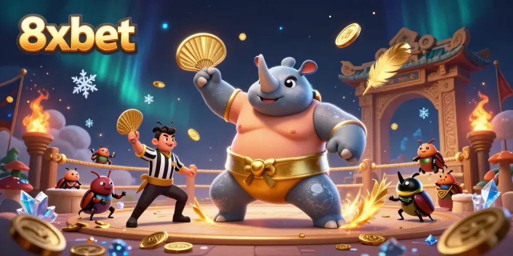 Experience thrilling gaming action with 8xbet's vibrant and dynamic casino illustration.