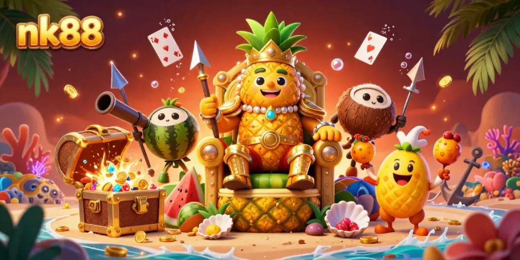 Engage in exciting gaming at nk88, showcasing vibrant characters and thrilling gambling elements.