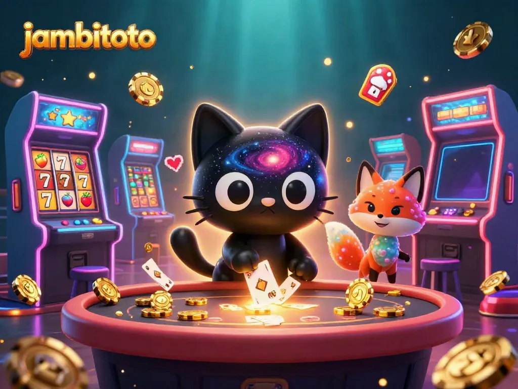 Experience the excitement of jambitoto with a cosmic casino scene featuring a black hole cat and colorful elements.