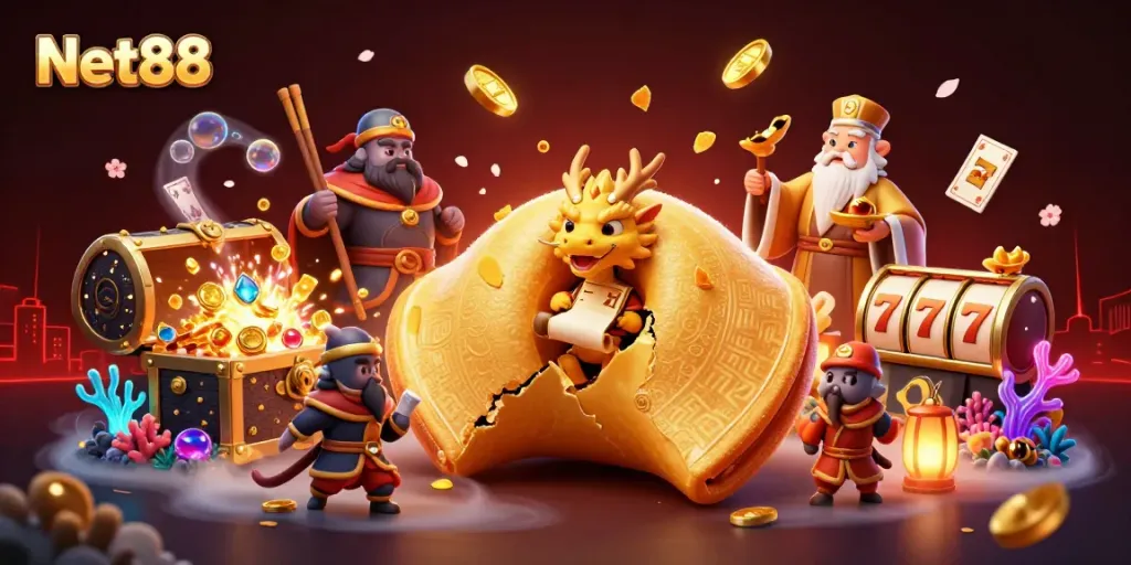 Bet on Net88 and win big with immersive 3D casino adventure featuring golden fortune elements.