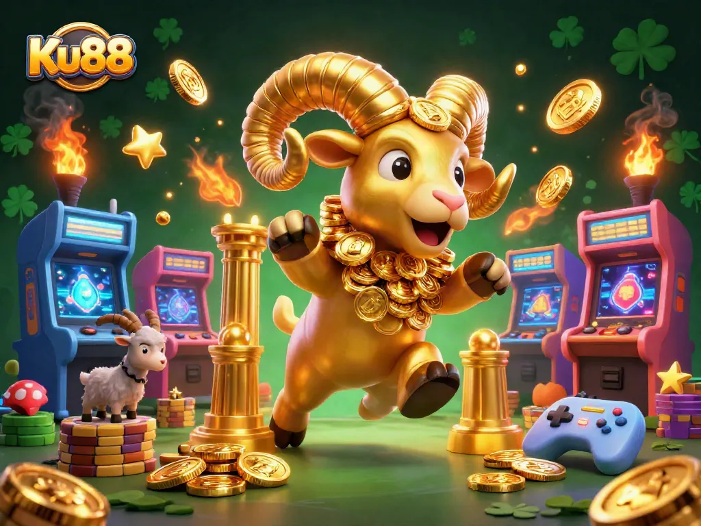 Bet on Ku88 with a striking scene of a golden ram charging at the gate, symbolizing big wins.