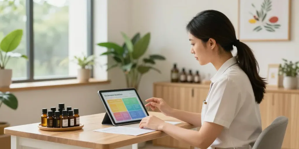 Naturopath London consultation with holistic health focus, featuring a professional practitioner and patient in a serene clinic setting.