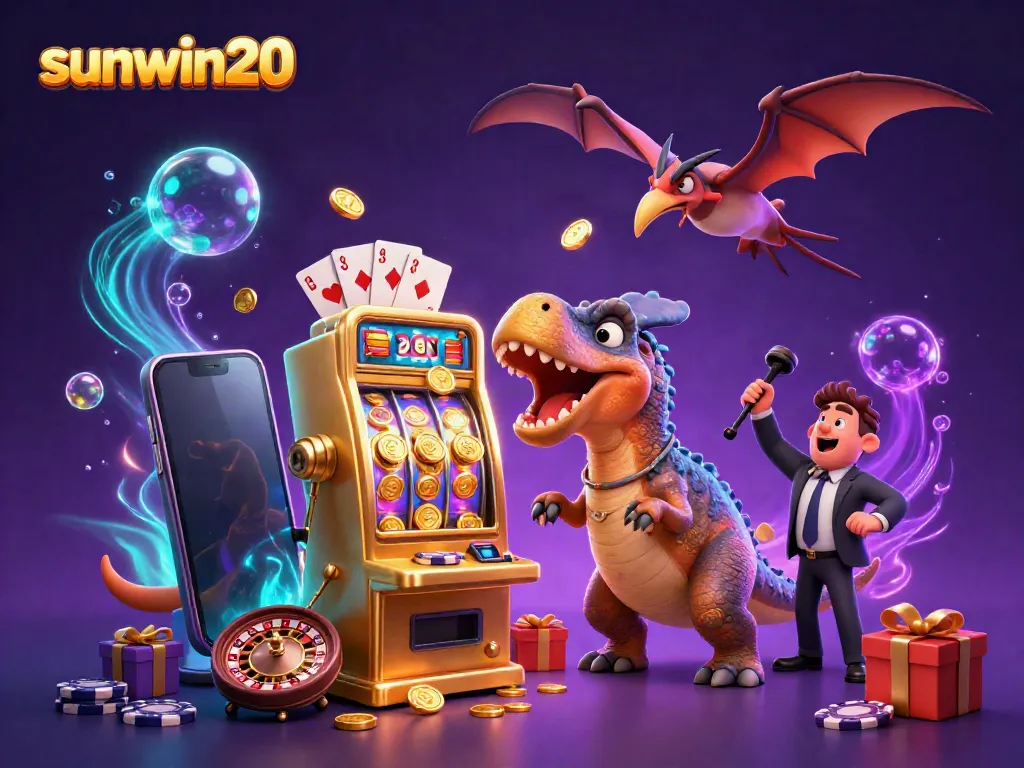 Experience the thrill of sunwin20 at the casino with vibrant 3D visuals capturing a jackpot moment!
