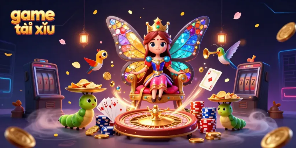Experience the thrill of the game tài xỉu with vibrant 3D casino elements and characters.