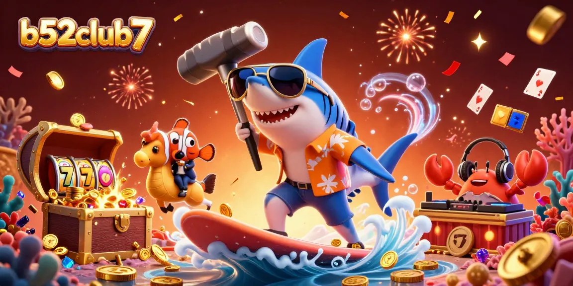 Win big at b52club7 with an exciting 3D illustration showcasing energetic casino gameplay.