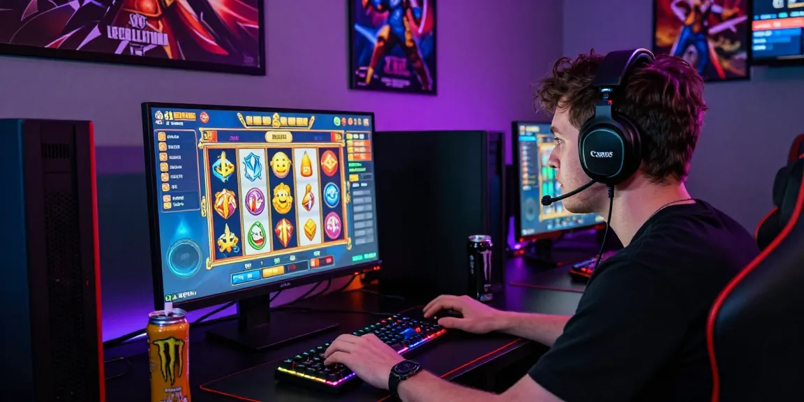 Situs slot deposit 10 ribu player engaged in a thrilling online gaming session with vibrant slot game visuals.