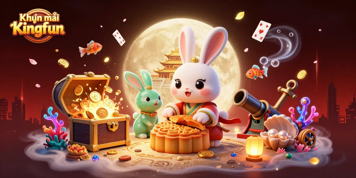 Experience the excitement of Khuyến mãi Kingfun as a moon rabbit reveals poker chips from mooncakes.