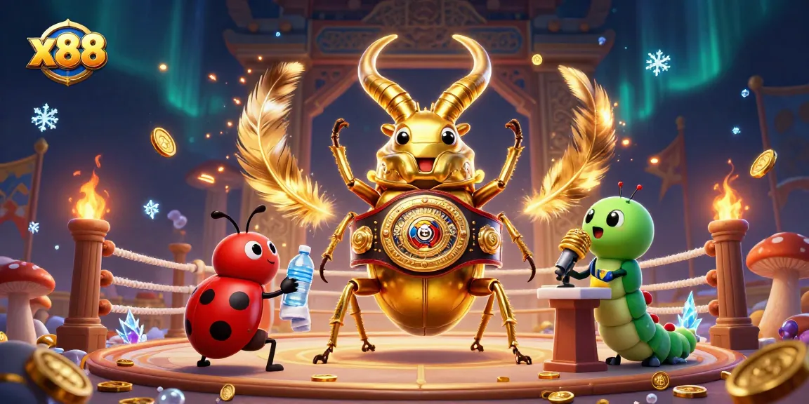 x88 offers thrilling gameplay with giant beetle champion and ladybug coach in a lively arena