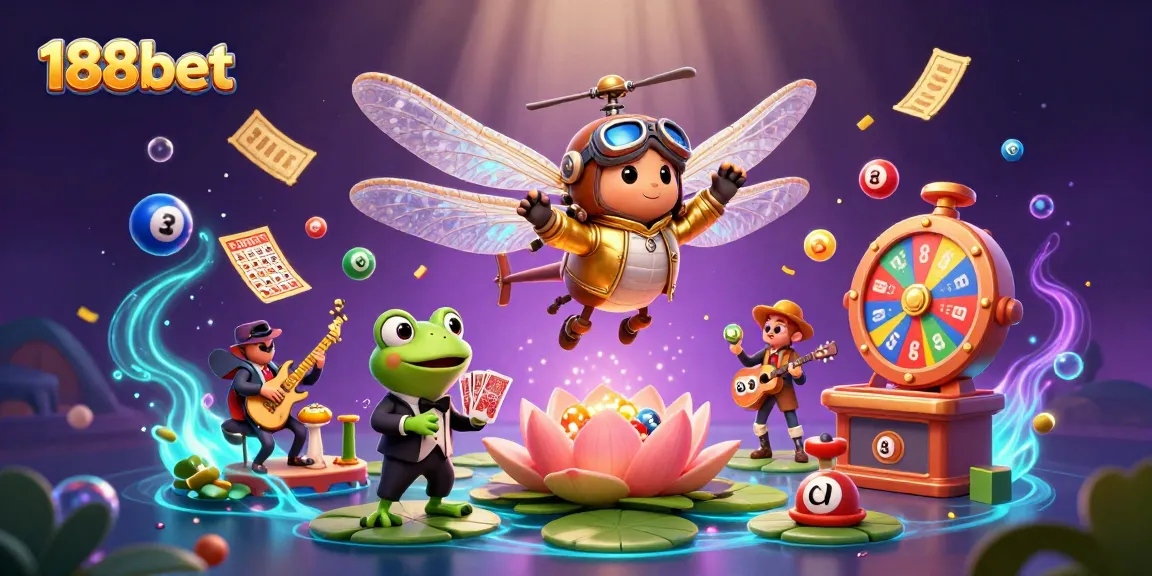 Experience vibrant gaming action with a dragonfly pilot and frog dealer at 188bet casino