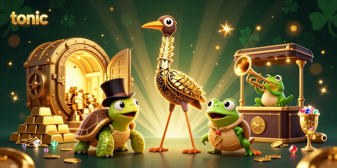 Win big at the casino with tonic in dynamic 3D cartoon art featuring joyful characters and sparkling treasures.