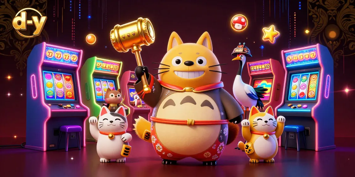Join the fun at d-y as characters enjoy a vibrant casino experience with engaging slot games!