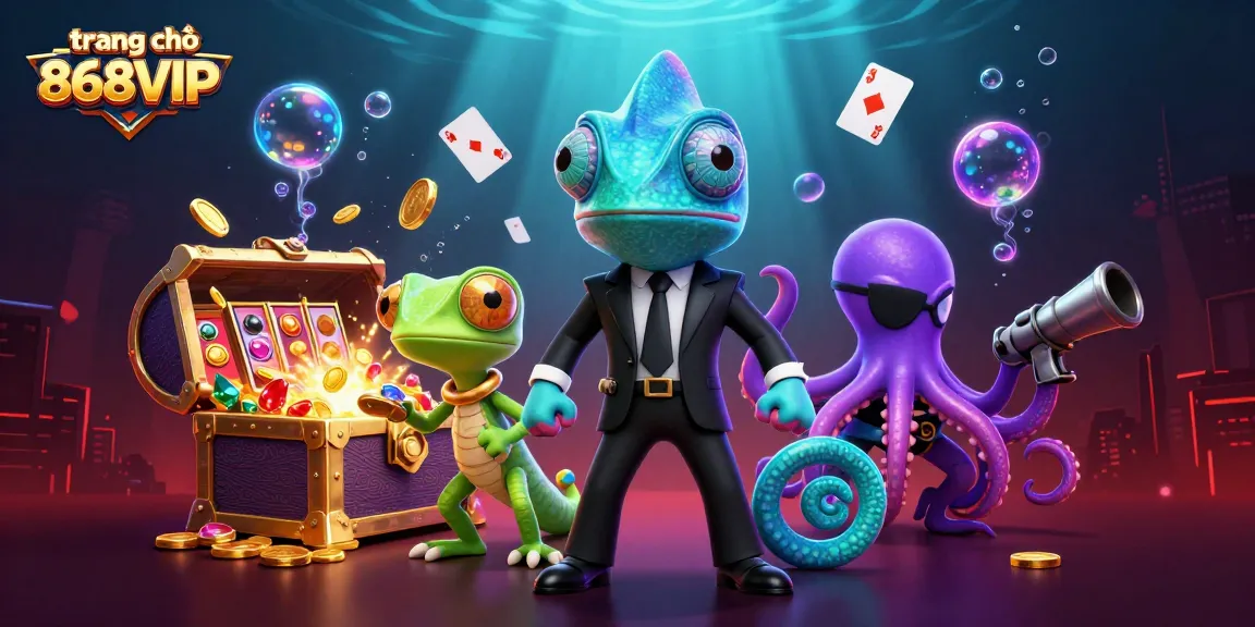 Experience the action with trang chủ 868VIP showcasing vibrant characters and slots in an exciting casino scene.