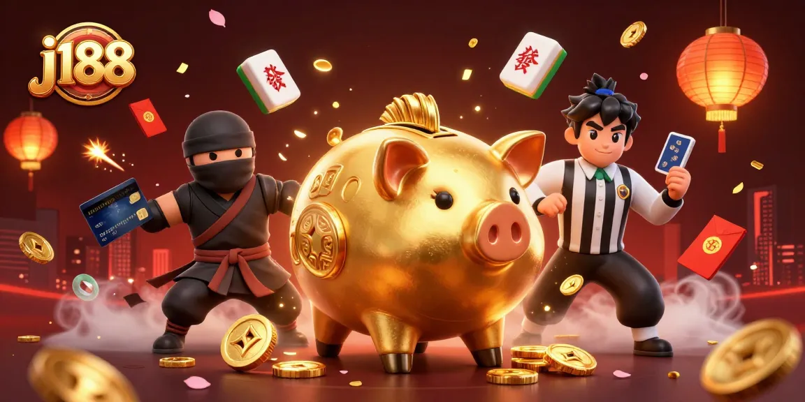 Experience excitement at j188 with a vibrant 3D casino scene featuring unique characters and game elements.
