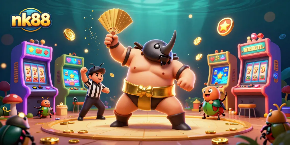 Experience thrilling gameplay at nk88 with a dynamic casino scene featuring a beetle champion and exhilarating game elements.