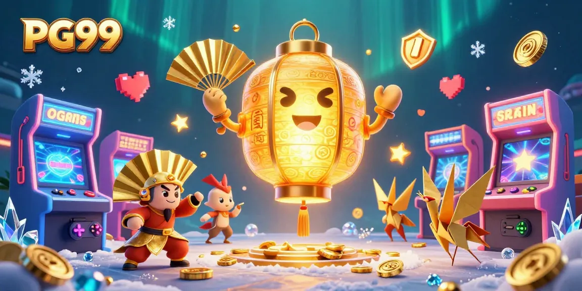Experience the thrill of playing PG99 with vibrant casino elements, lucky lanterns, and arcade excitement.
