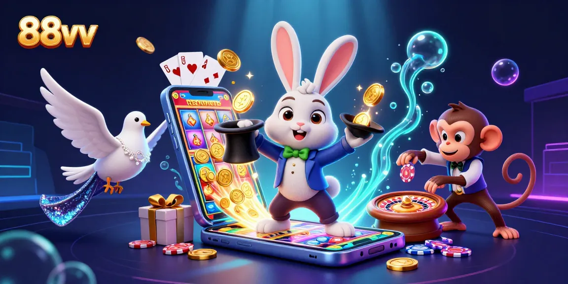 Win big at 88vv with magical rabbit and dazzling casino elements in a vibrant scene.