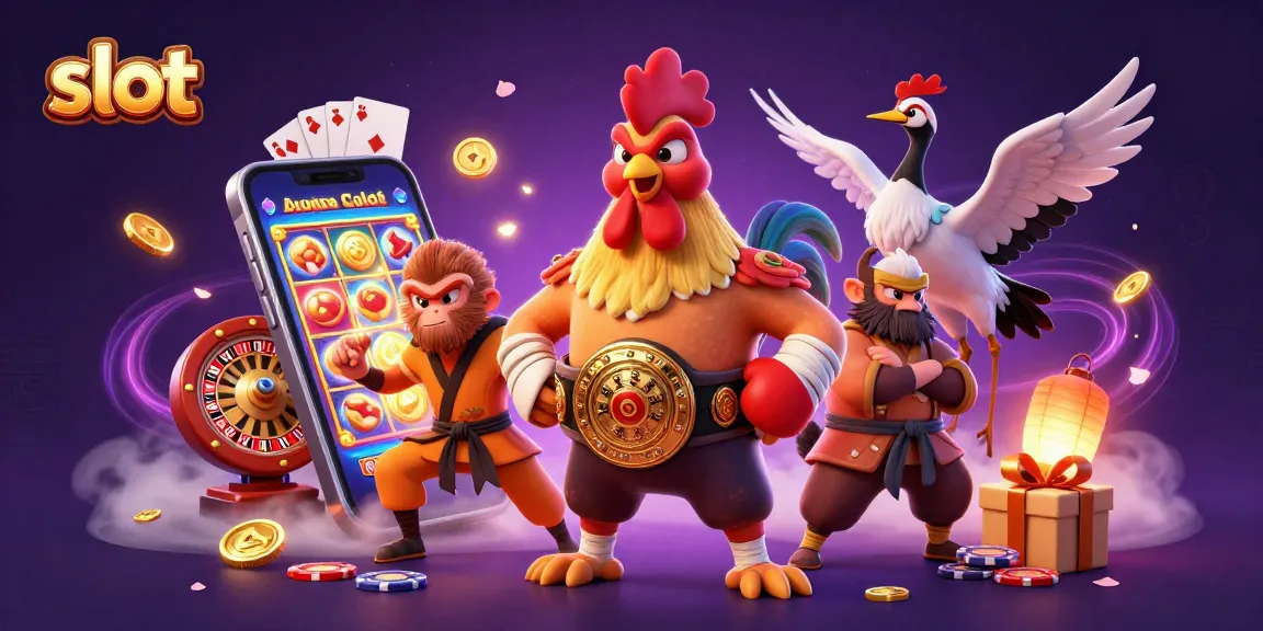 Engage with exciting slot games featuring a vibrant scene of characters and action.