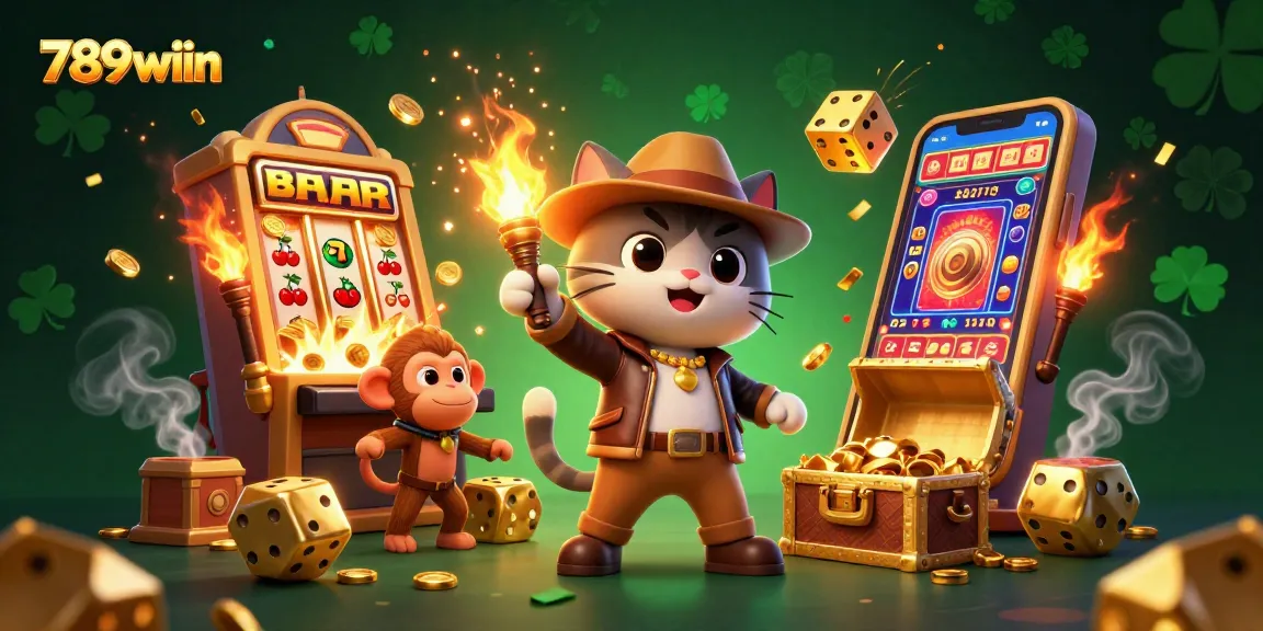 Unleash the excitement of 789wiin with a vibrant 3D illustration showcasing action-packed casino elements.