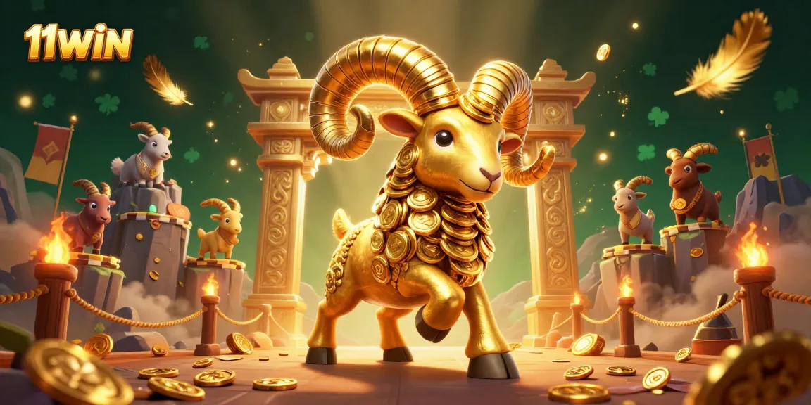 Engage in thrilling action with 11WIN's immersive 3D golden ram charging at the gate in a vibrant casino setting.